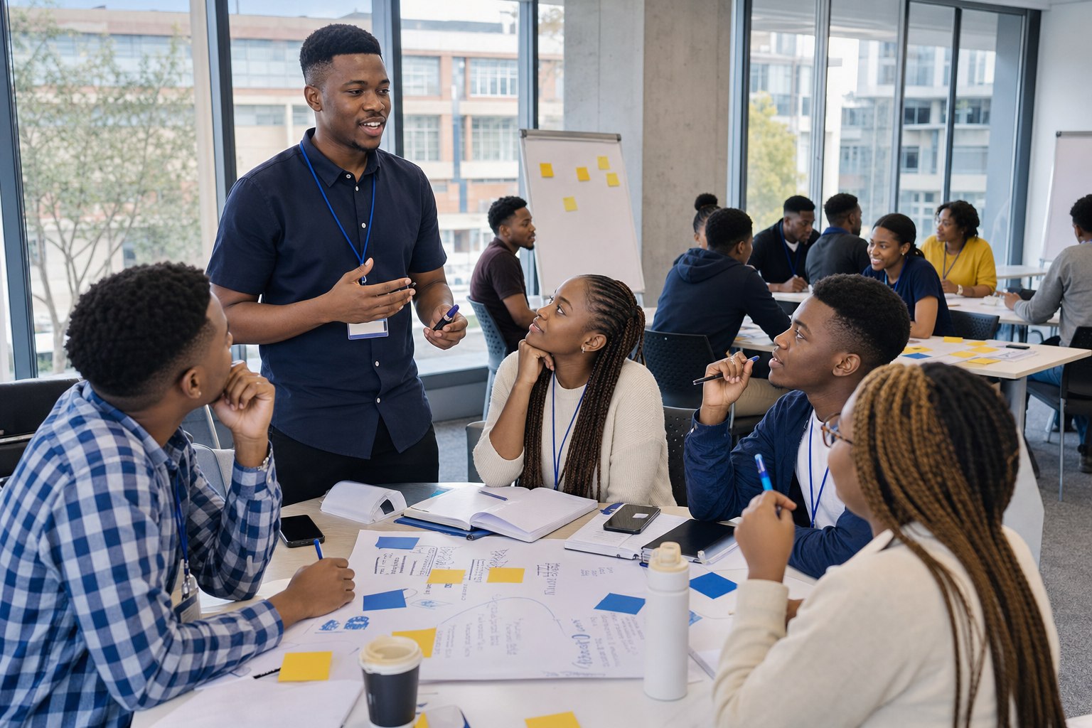 Student leaders collaborating during a leadership training workshop
