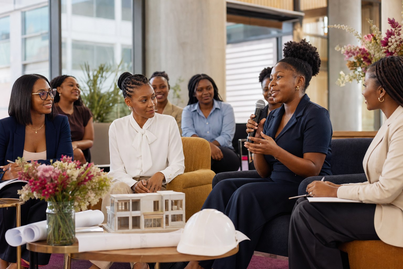 Women in engineering and the built environment sharing ideas at a campus celebration